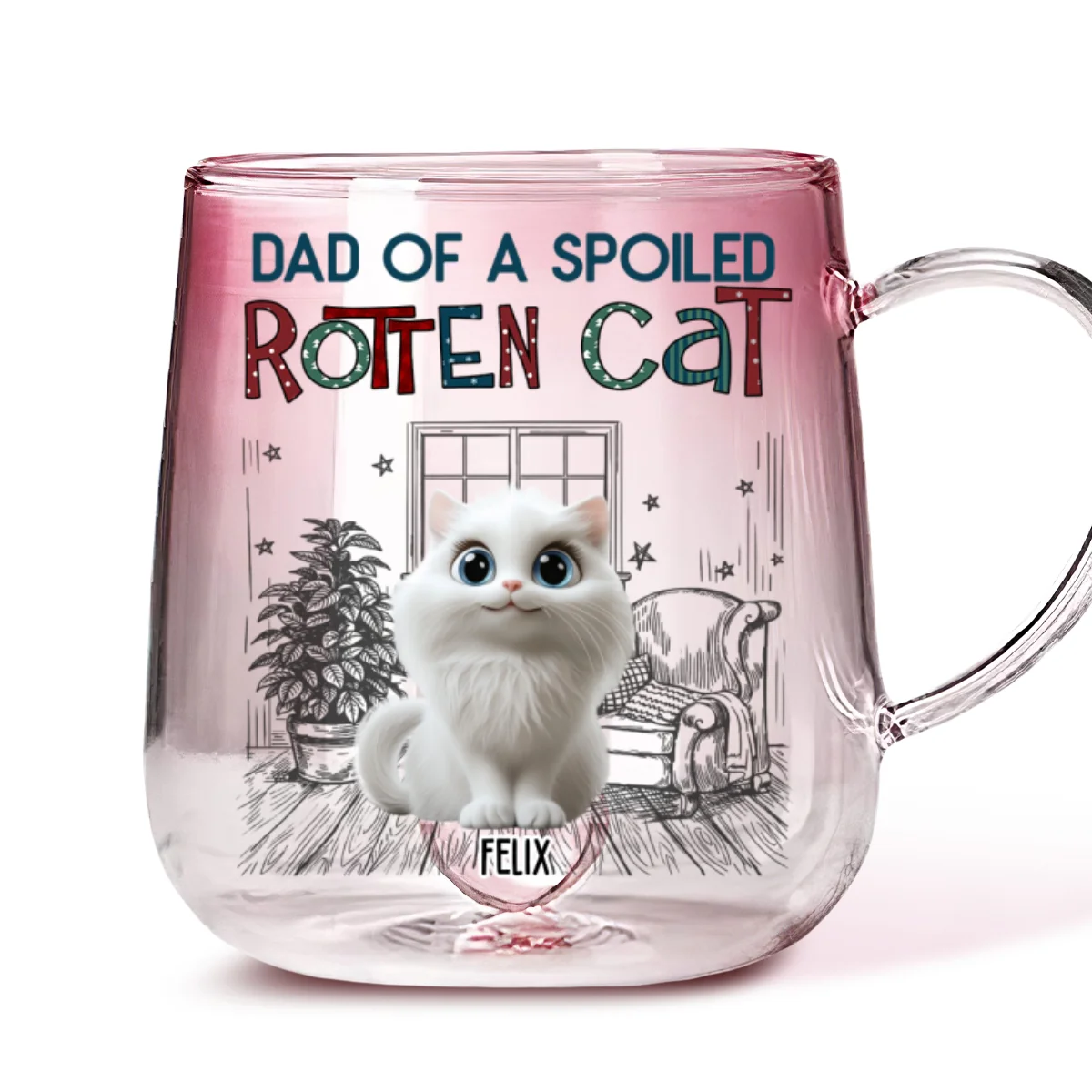Funny Mom Dad Cat Normal - Personalized Custom Pink Gradient Glass Mug - Image 6
