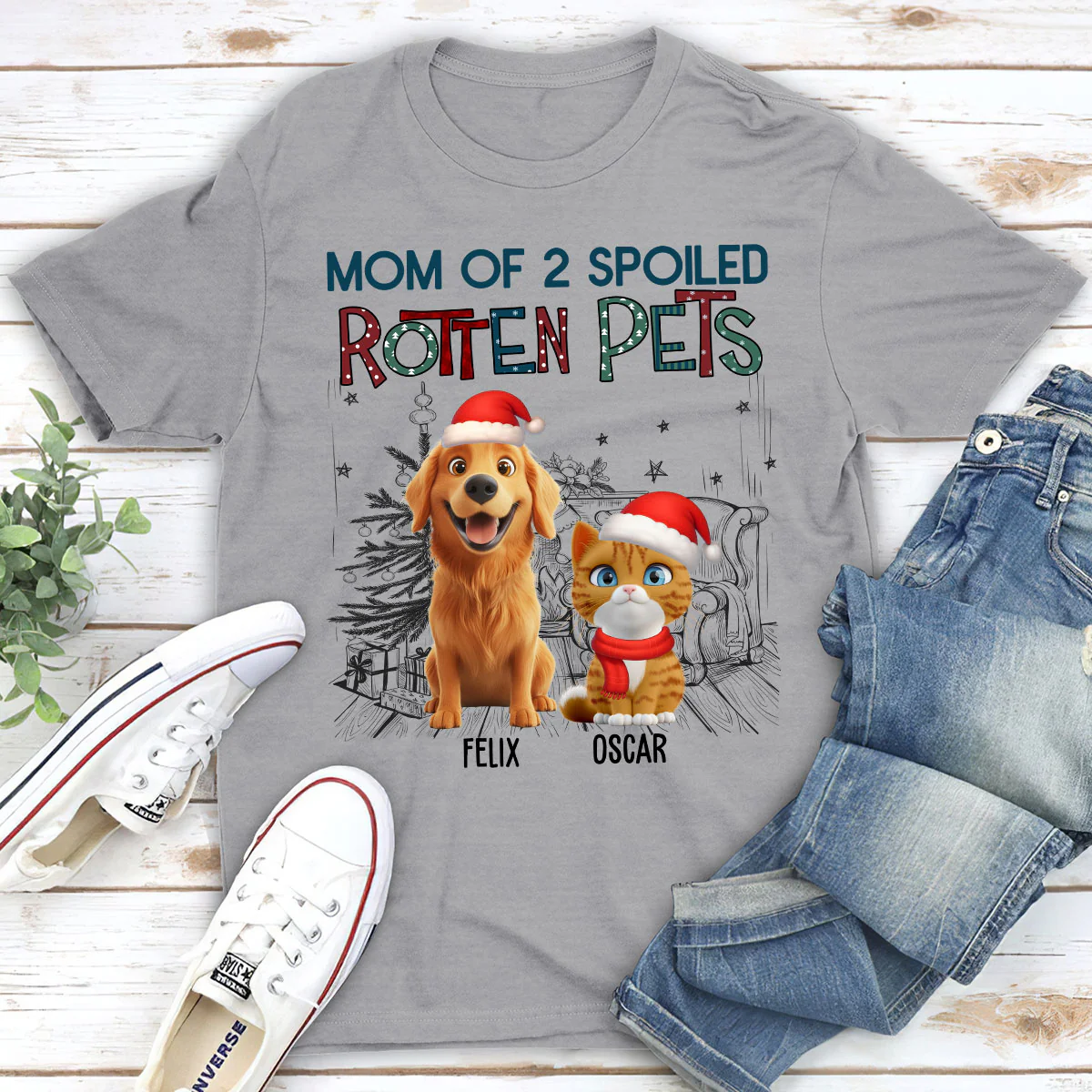 Funny Mom Dad Pet Christmas - Personalized Custom Unisex T-Shirt - Image 3