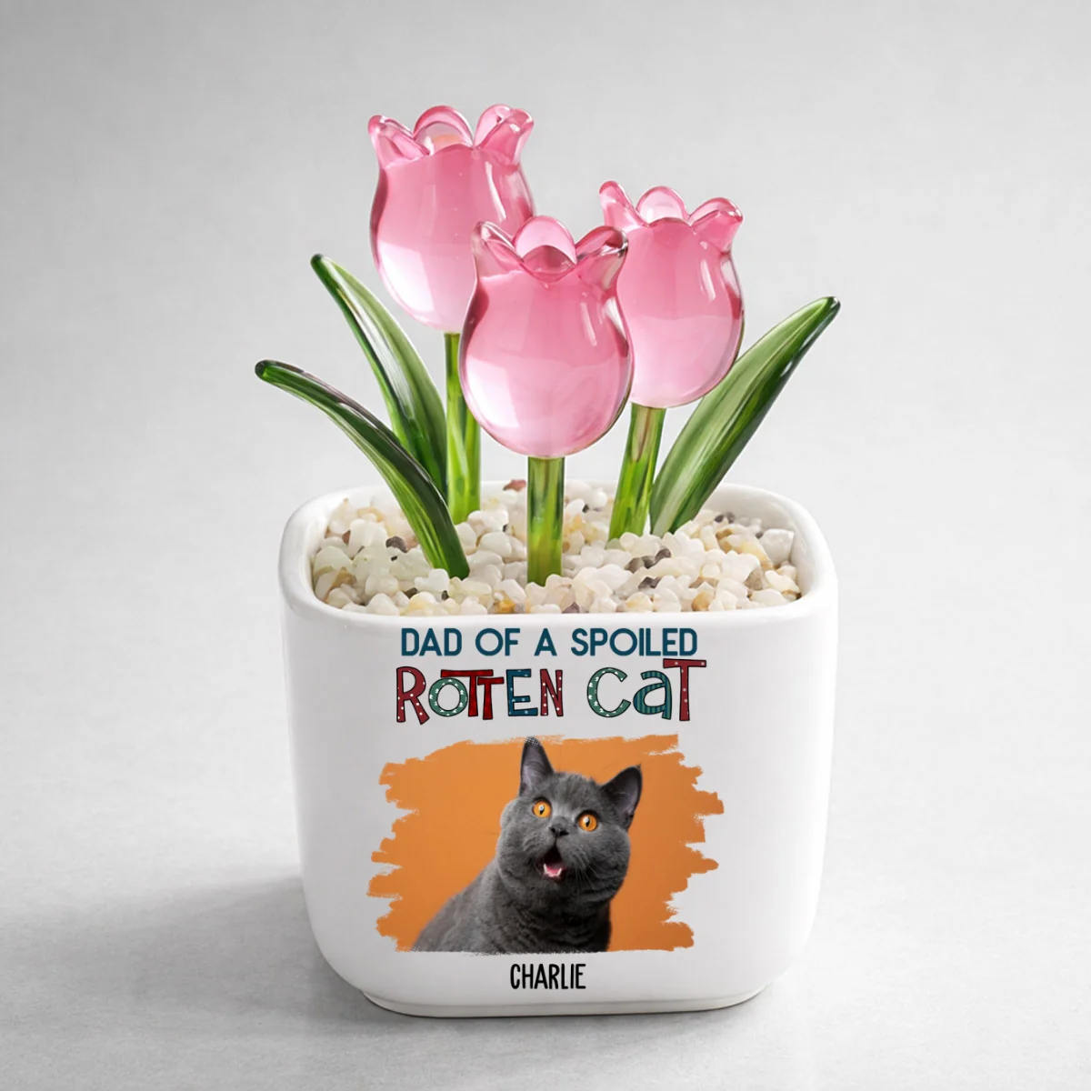 Funny Mom Dad Storybook Cat Photo - Personalized Custom Glass Everlasting Tulips - Image 4