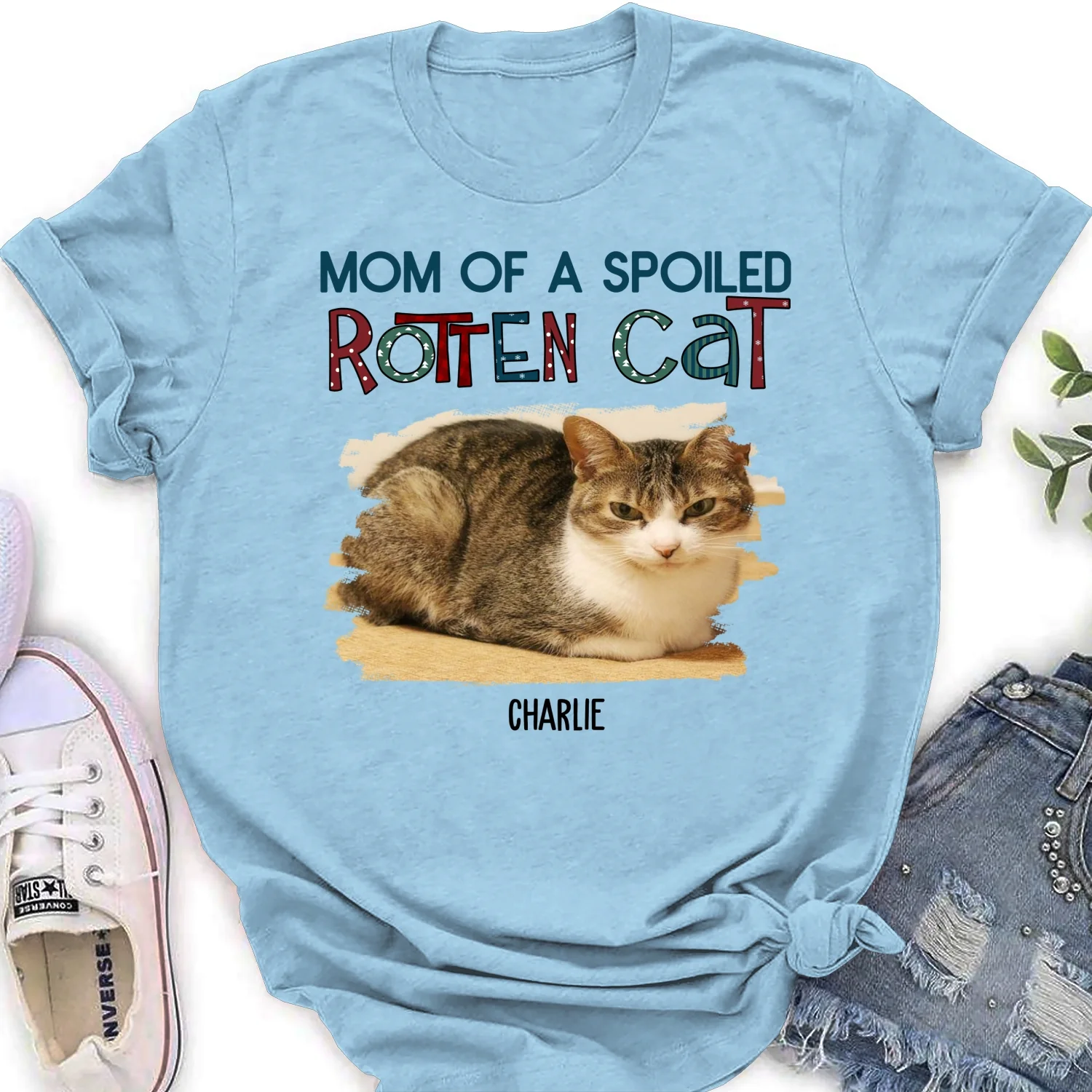 Funny Mom Dad Storybook Cat Photo - Personalized Custom Women's T-Shirt - Image 5