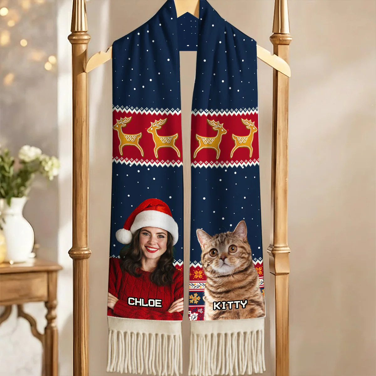 Fur Babies Dog Christmas Photo - Personalized Custom Scarf - Image 2