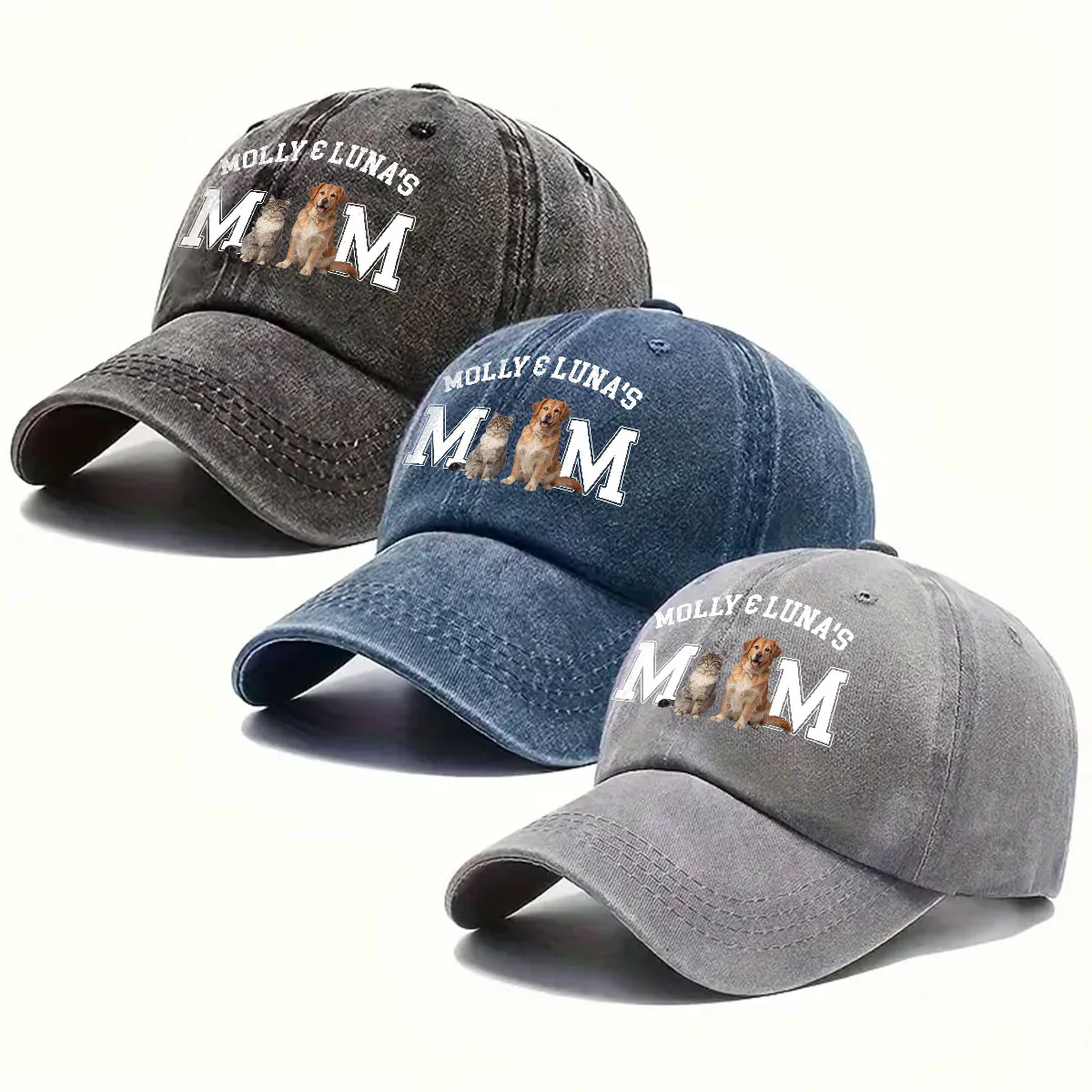 Fur Dad Mom Basic Photo - Personalized Custom Vintage Washed Denim Cap - Image 4