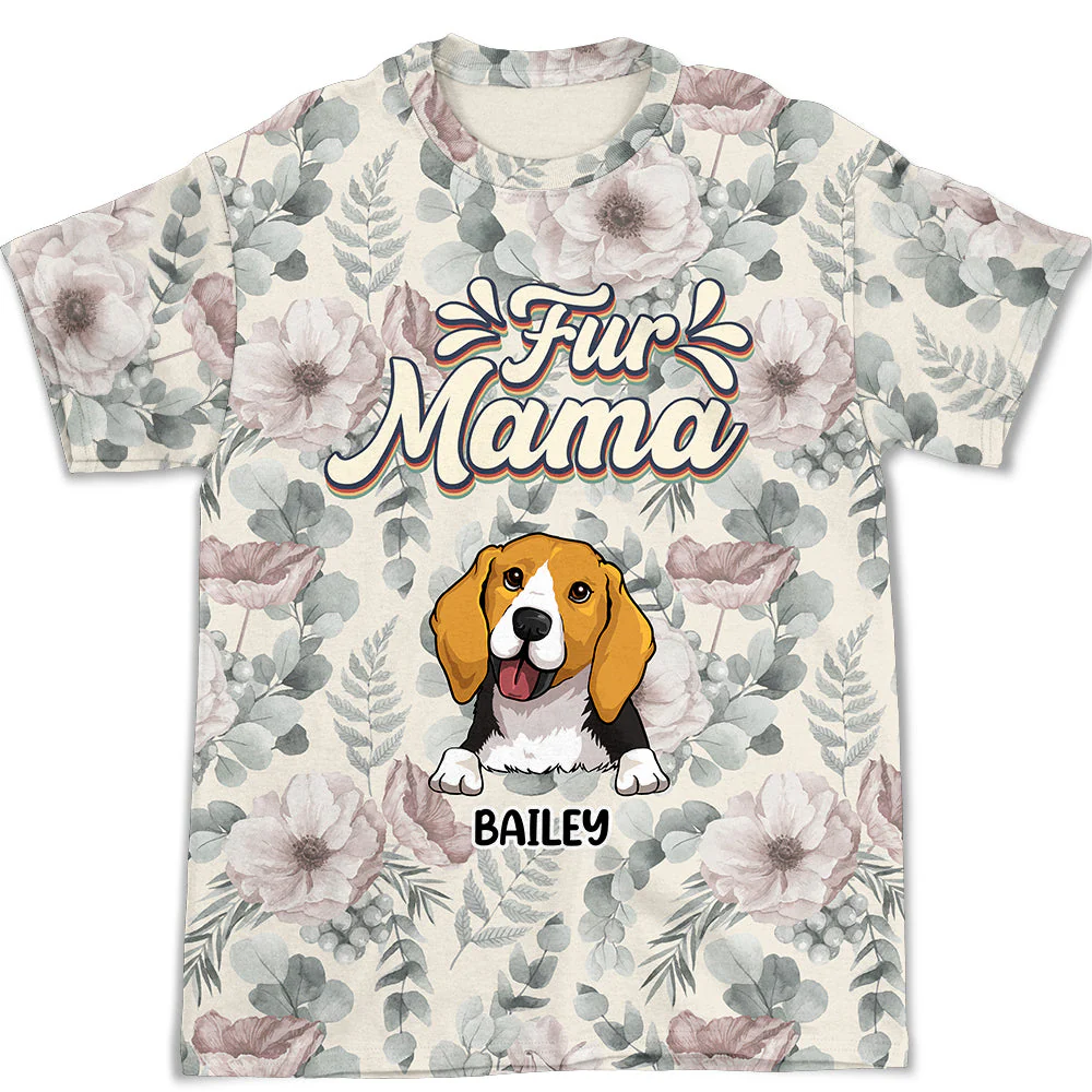 Fur Mama Flower - Personalized Custom All-over-print T-shirt - Image 2