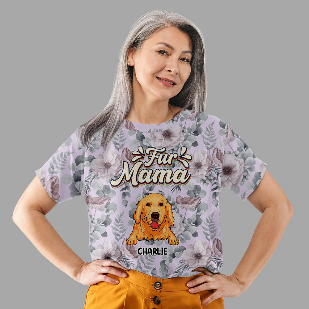 Fur Mama Flower - Personalized Custom All-over-print T-shirt - Image 4