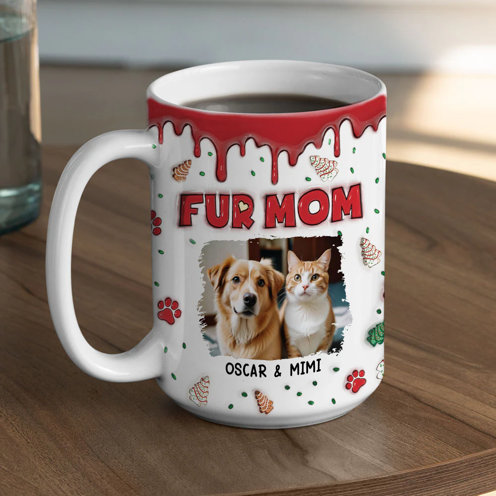 Fur Mom Christmas Cake Photo - Personalized Custom 3D Inflated Effect Mug - Image 5