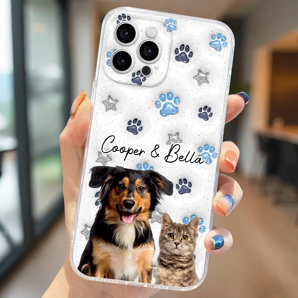 Fur Mom Dad Blue Star Photo - Personalized Custom 3D Inflated Effect Phone Case - Image 3