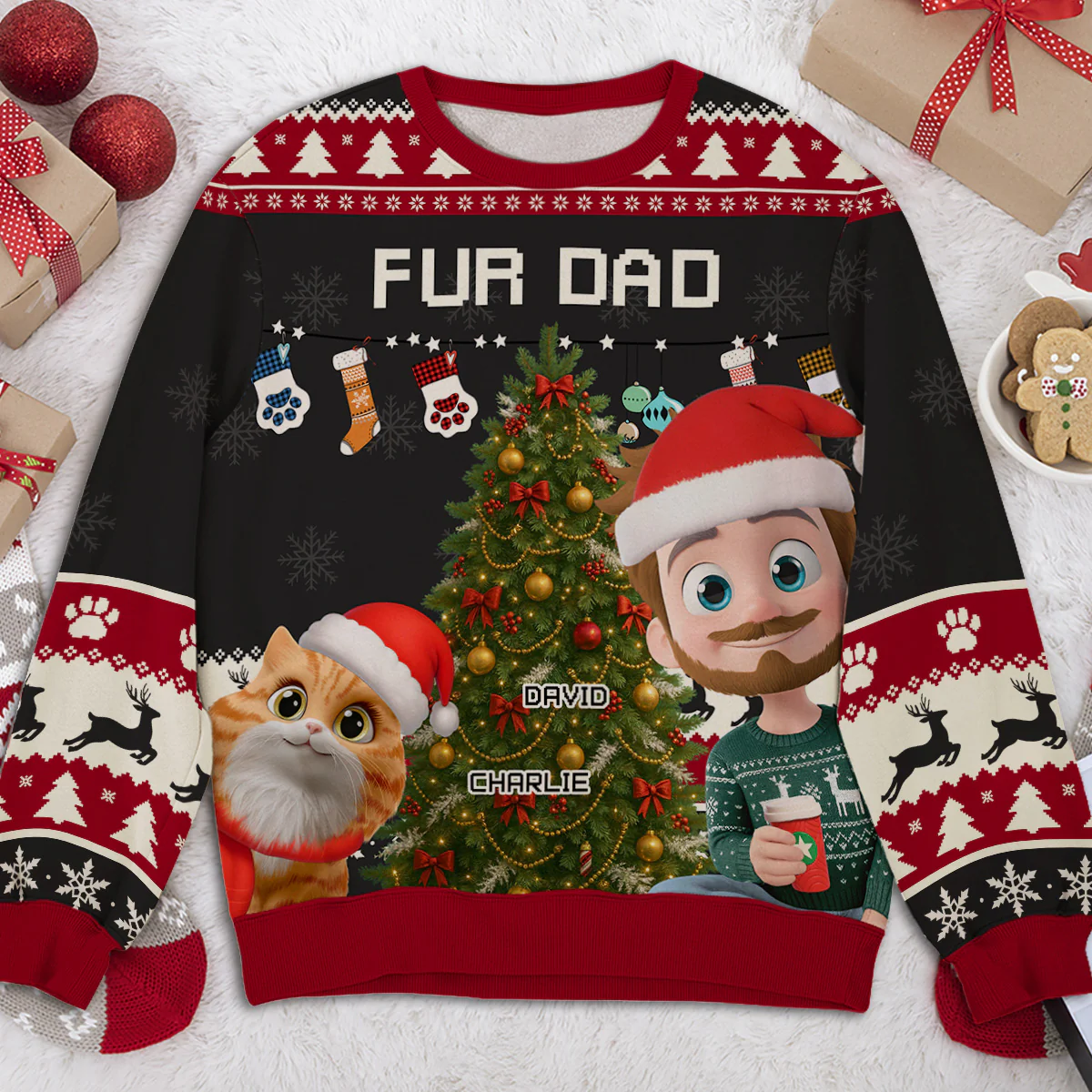 Fur Mom Dad This Pawliday - Personalized Custom All-Over-Print Sweatshirt - Image 2