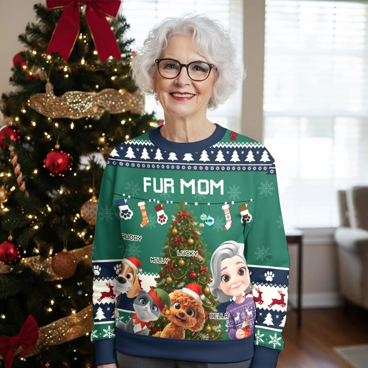 Fur Mom Dad This Pawliday - Personalized Custom All-Over-Print Sweatshirt - Image 3