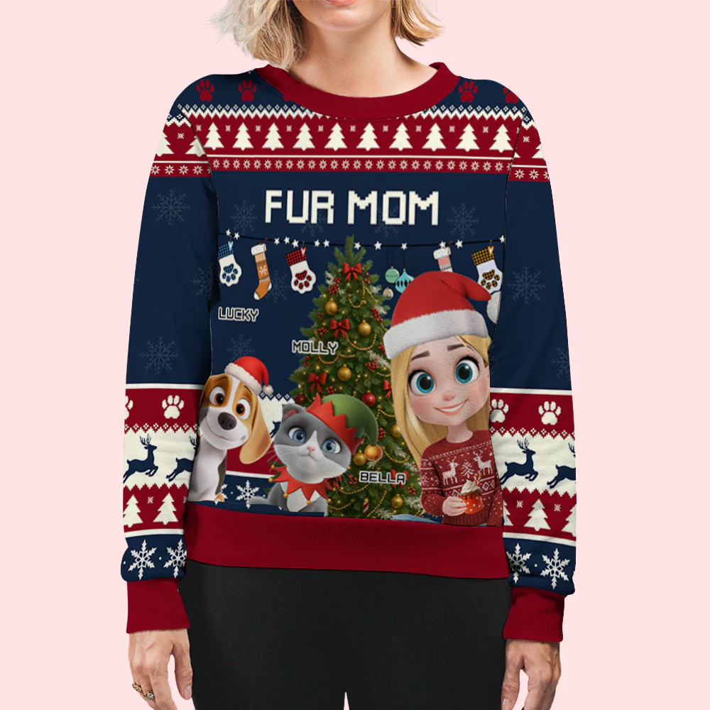 Fur Mom Dad This Pawliday - Personalized Custom All-Over-Print Sweatshirt - Image 5