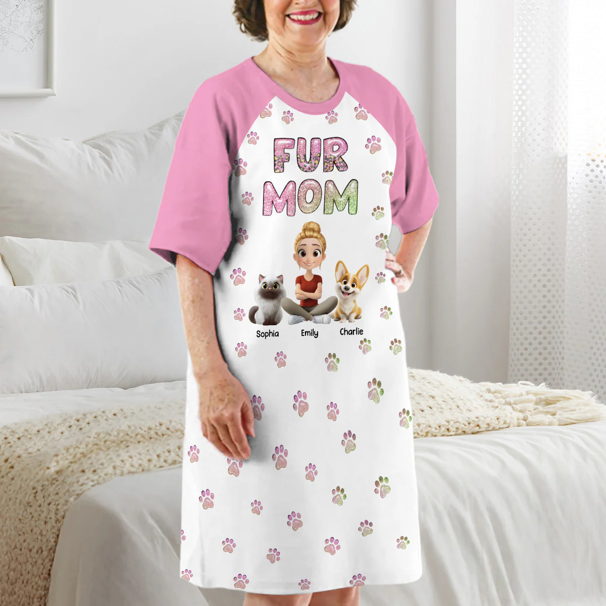 Fur Mom Lovely Chibi - Personalized Custom 3/4 Sleeve Dress - Image 4