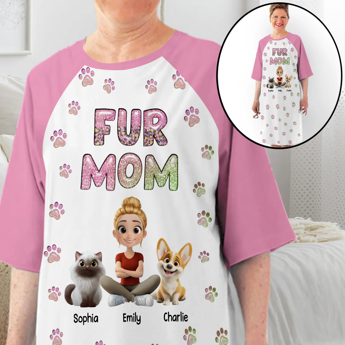 Fur Mom Lovely Chibi - Personalized Custom 3/4 Sleeve Dress - Image 5