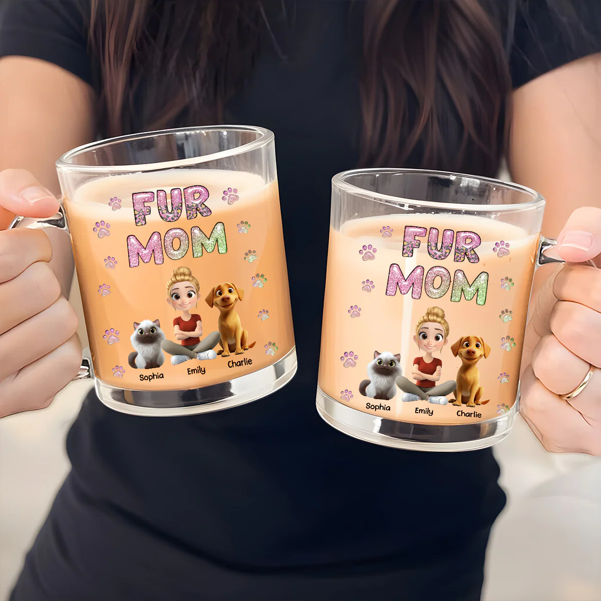 Fur Mom Lovely Chibi - Personalized Custom 3D Inflated Effect Glass Mug - Image 2