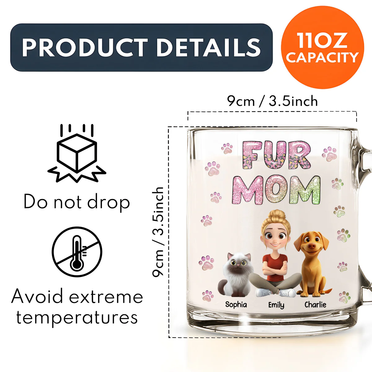 Fur Mom Lovely Chibi - Personalized Custom 3D Inflated Effect Glass Mug - Image 5
