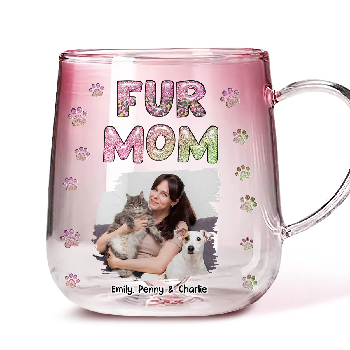 Fur Mom Lovely Chibi Photo - Personalized Custom Pink Gradient Glass Mug