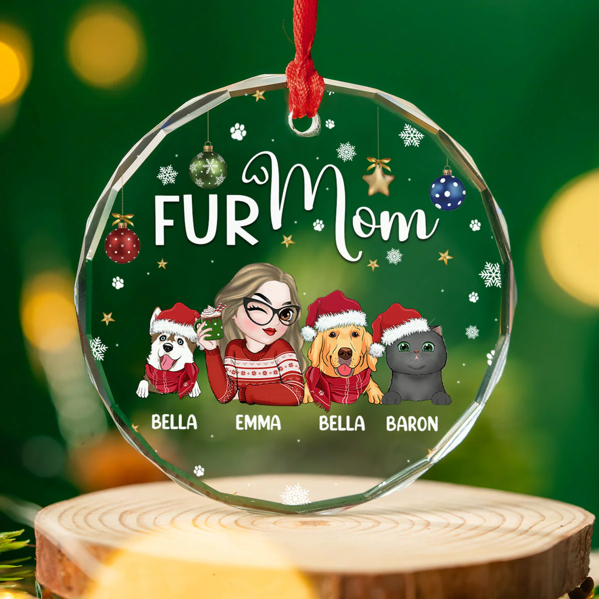 Fur Mom - Personalized Custom Glass Ornament - Image 2