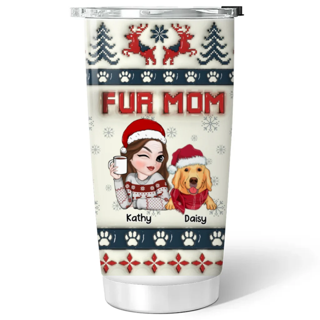 Fur Mom Pixel - Personalized Custom 3D Inflated Effect Tumbler - Image 5