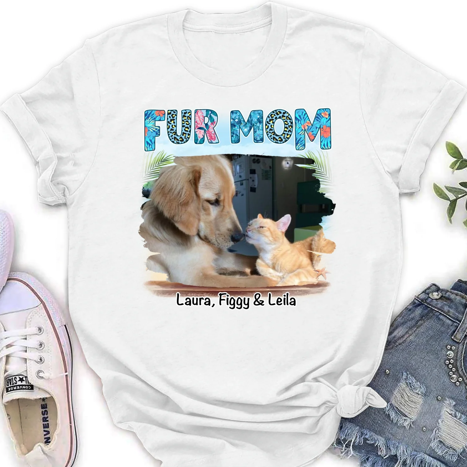 Fur Mom Summer Photo - Personalized Custom Women's T-shirt - Image 5