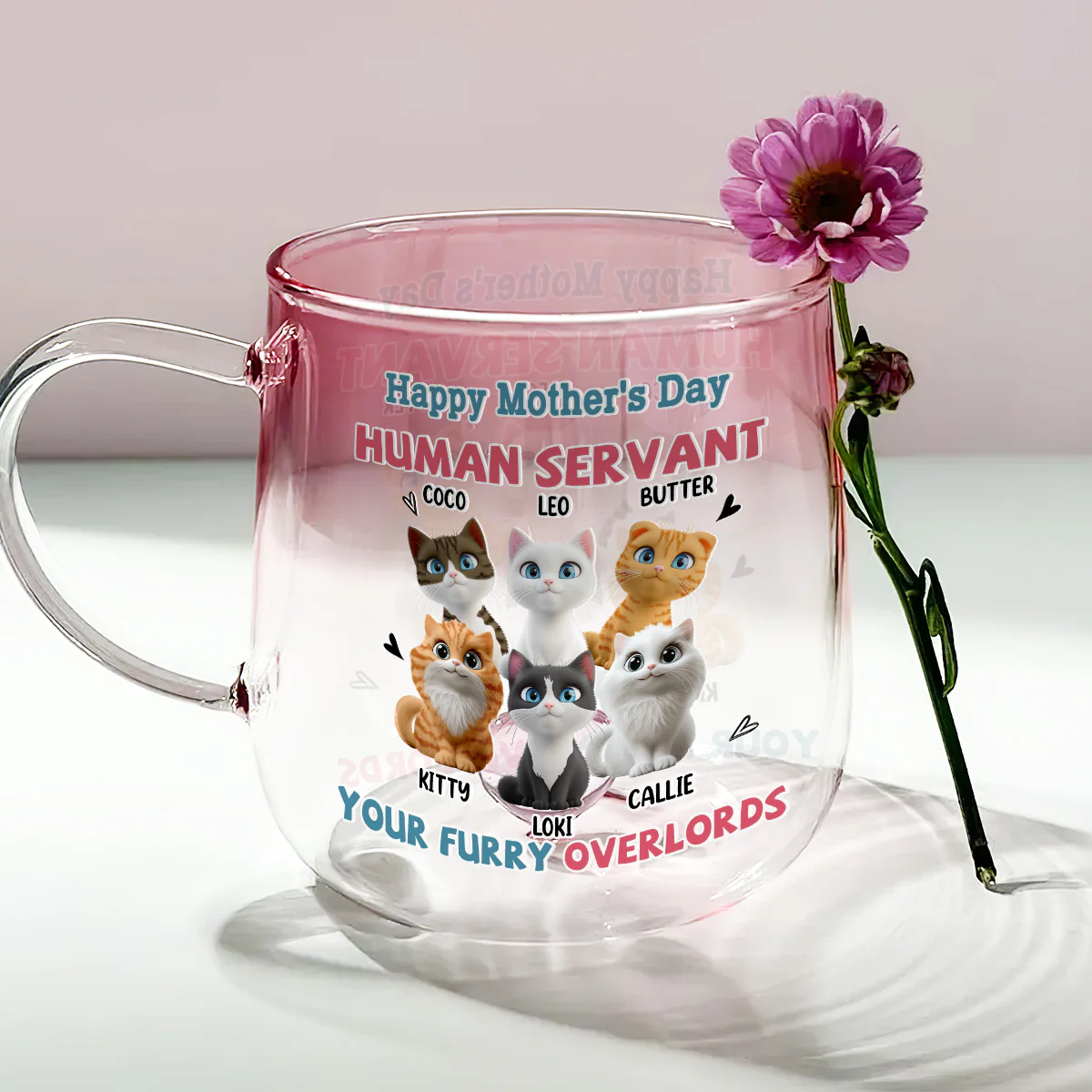 Furry Overlords - Personalized Custom Pink Gradient Glass Mug - Image 6