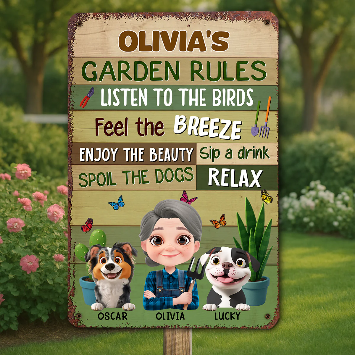 Garden Rule Cartoon - Personalized Custom Metal Sign - Image 2