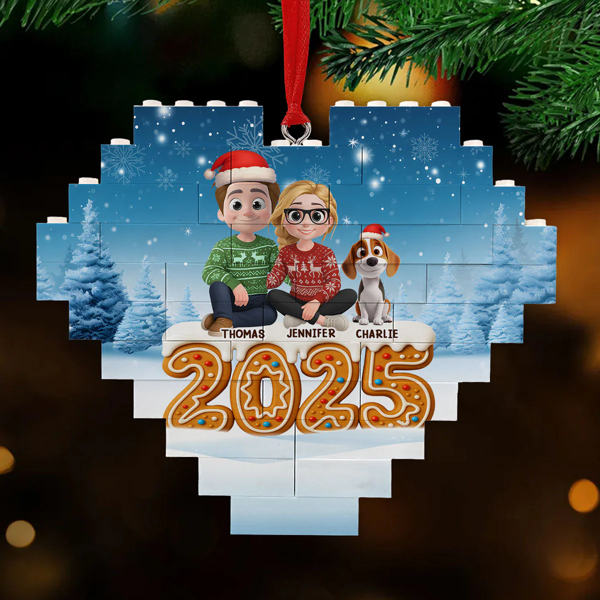 Ginger Family - Personalized Custom 3D Effect Heart Puzzle Ornament - Image 4