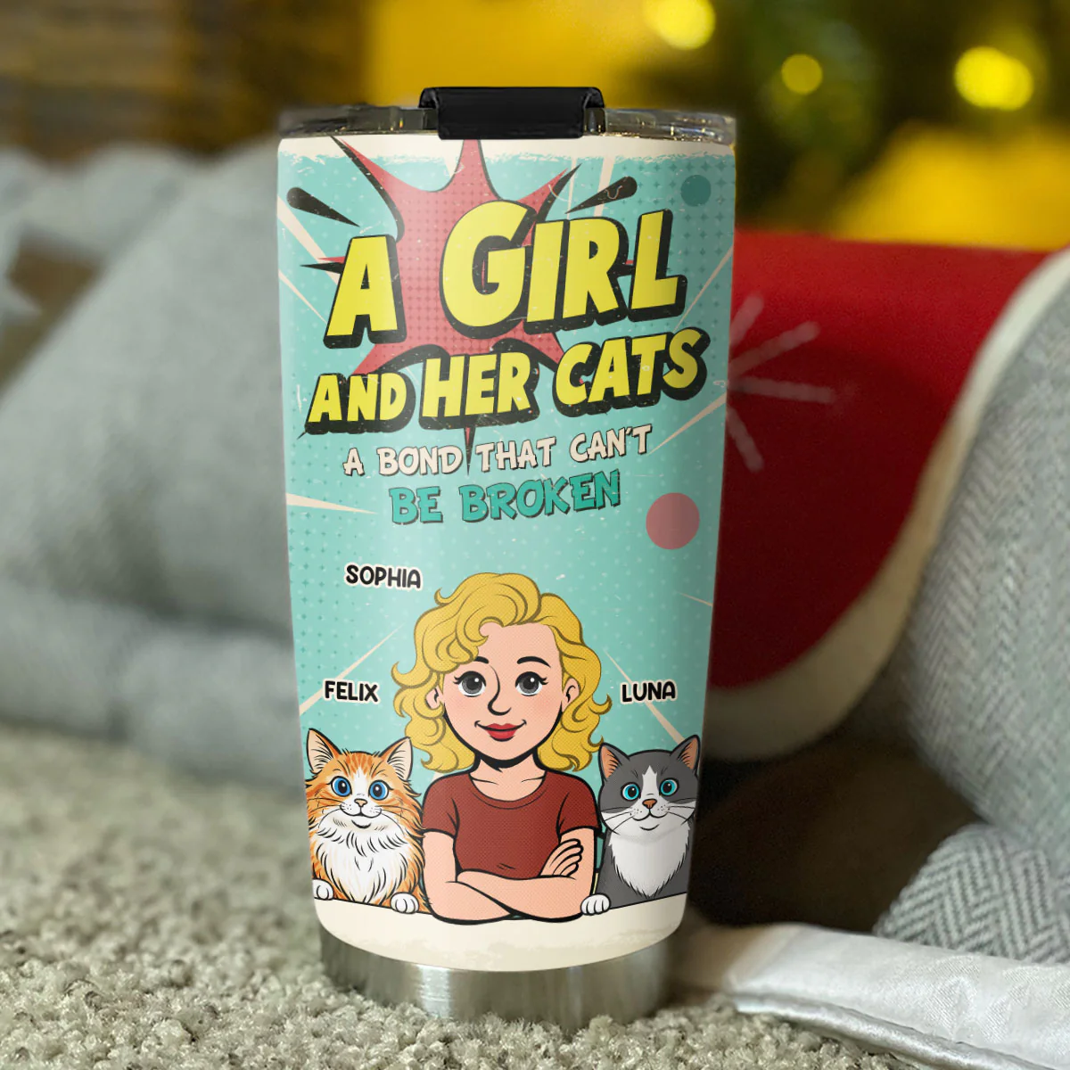 Girl And Cat Comic - Personalized Custom Tumbler - Image 4