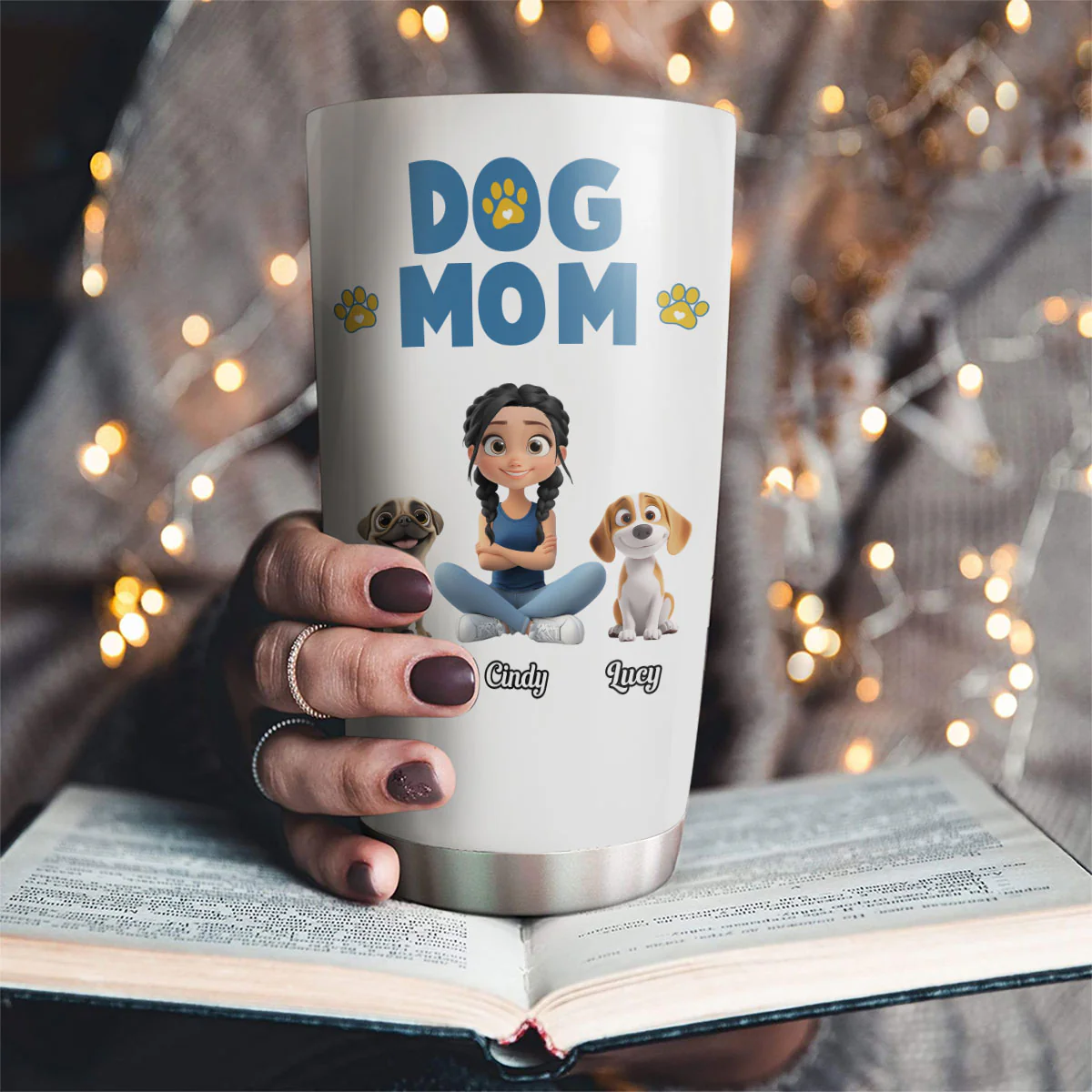 Girl And Dog Cartoon Style Version 2 - Personalized Custom Tumbler - Image 2