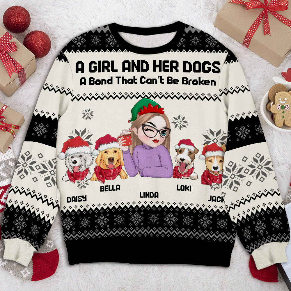 Girl And Dog Christmas - Personalized Custom All-Over-Print Sweatshirt - Image 3