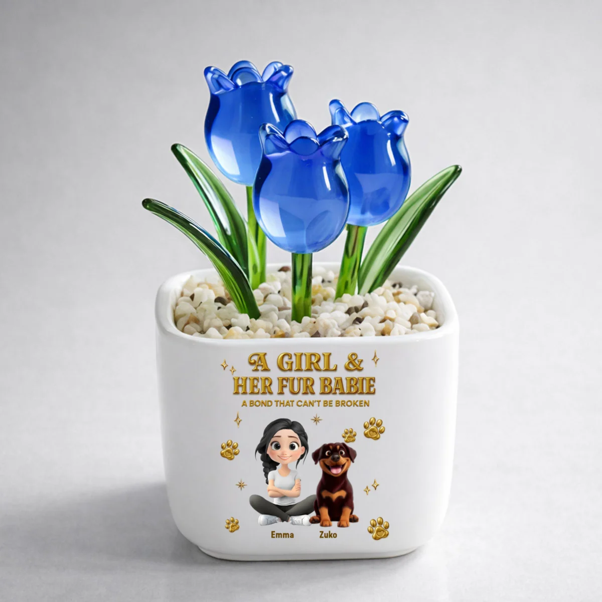 Girl And Fur Babie Yellow - Personalized Custom 3D Effect Glass Everlasting Tulips - Image 6