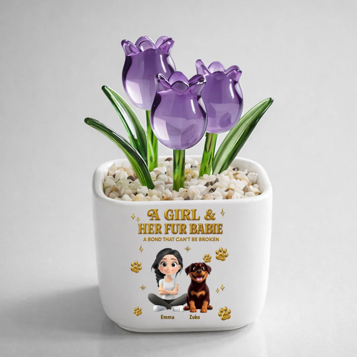 Girl And Fur Babie Yellow - Personalized Custom 3D Effect Glass Everlasting Tulips - Image 8
