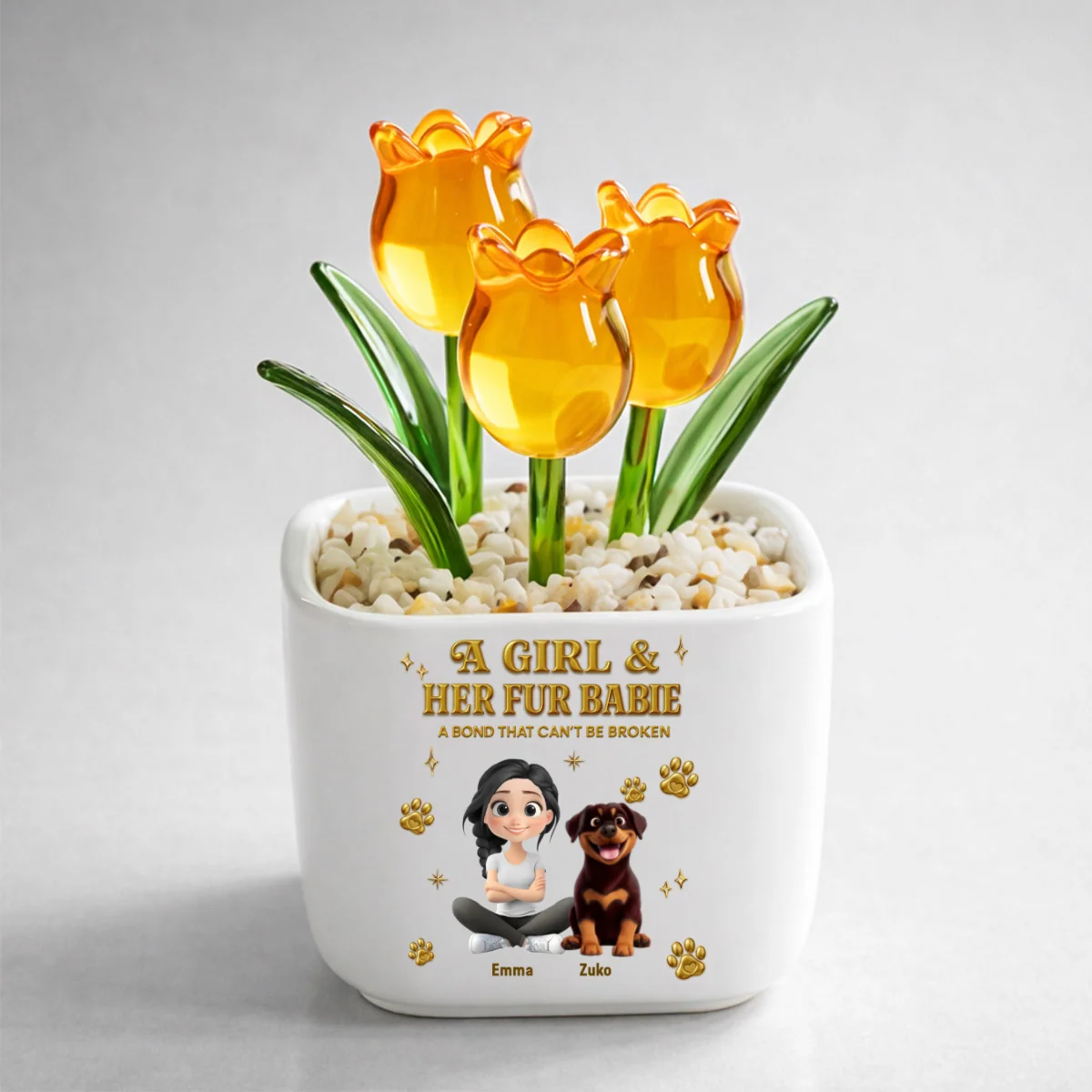 Girl And Fur Babie Yellow - Personalized Custom 3D Effect Glass Everlasting Tulips - Image 9