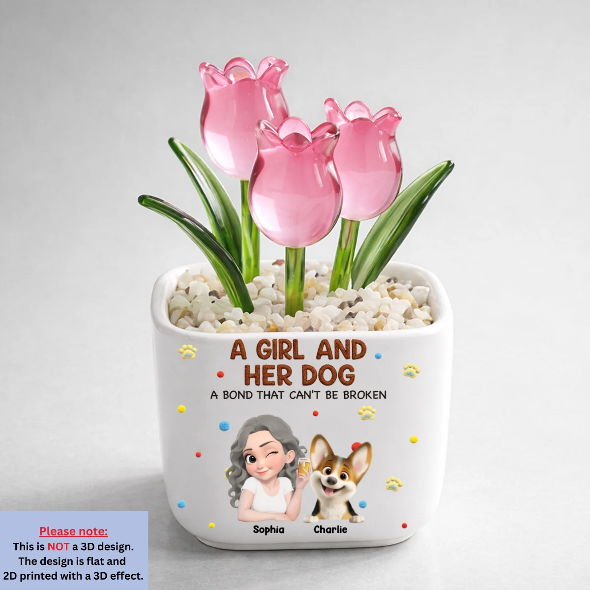 Girl And Her Lovely Dogs - Personalized Custom 3D Effect Glass Everlasting Tulips - Image 10