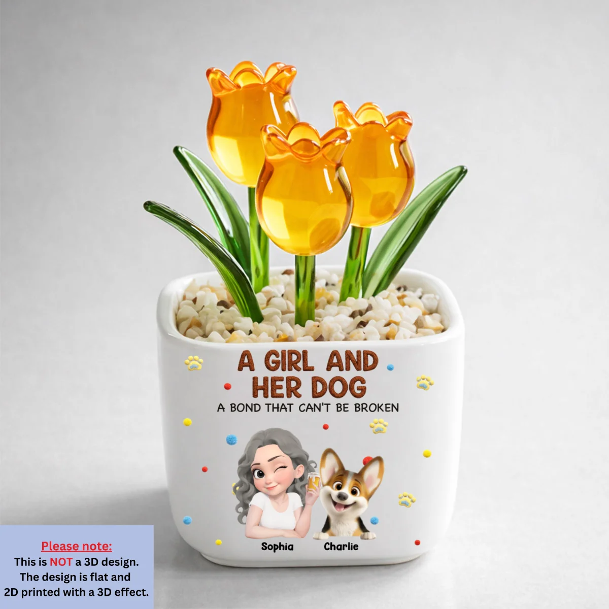 Girl And Her Lovely Dogs - Personalized Custom 3D Effect Glass Everlasting Tulips - Image 12