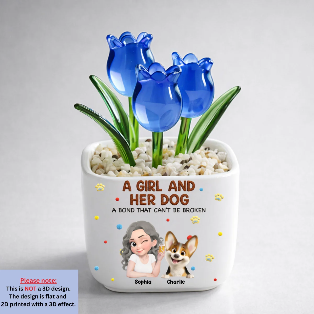 Girl And Her Lovely Dogs - Personalized Custom 3D Effect Glass Everlasting Tulips - Image 9