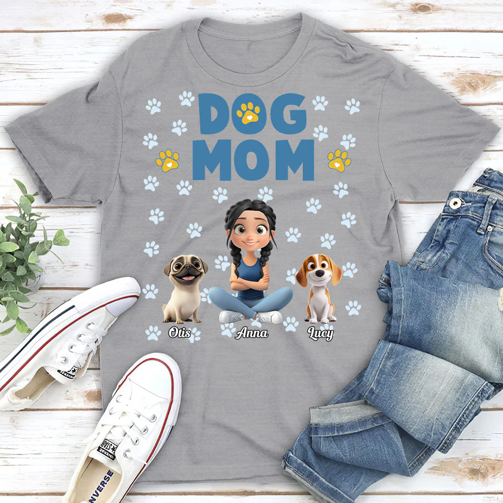 Girl And Her Pups Cartoonize - Personalized Custom Unisex T-Shirt - Image 3