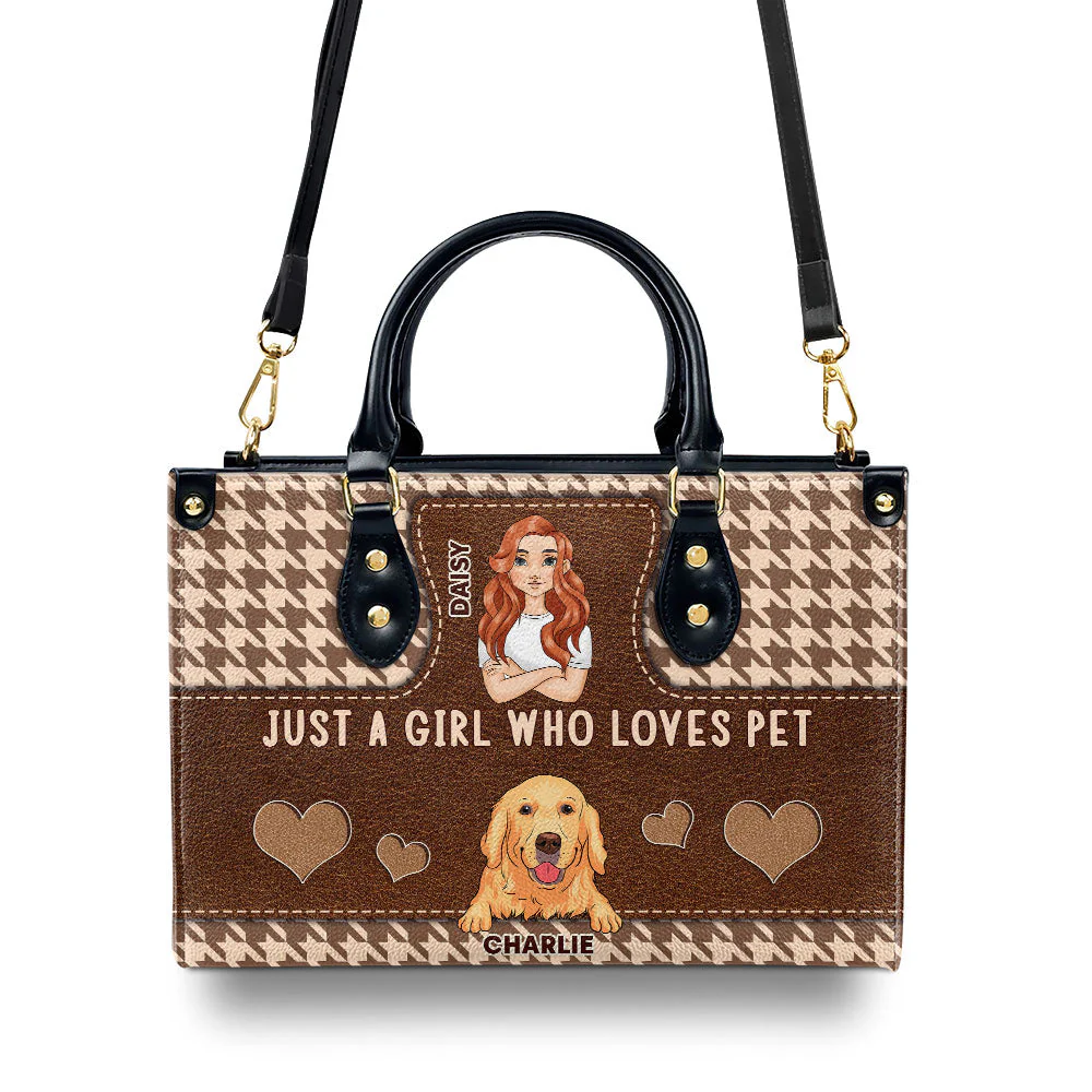 Girl With Pets - Personalized Custom Leather Bag - Image 3