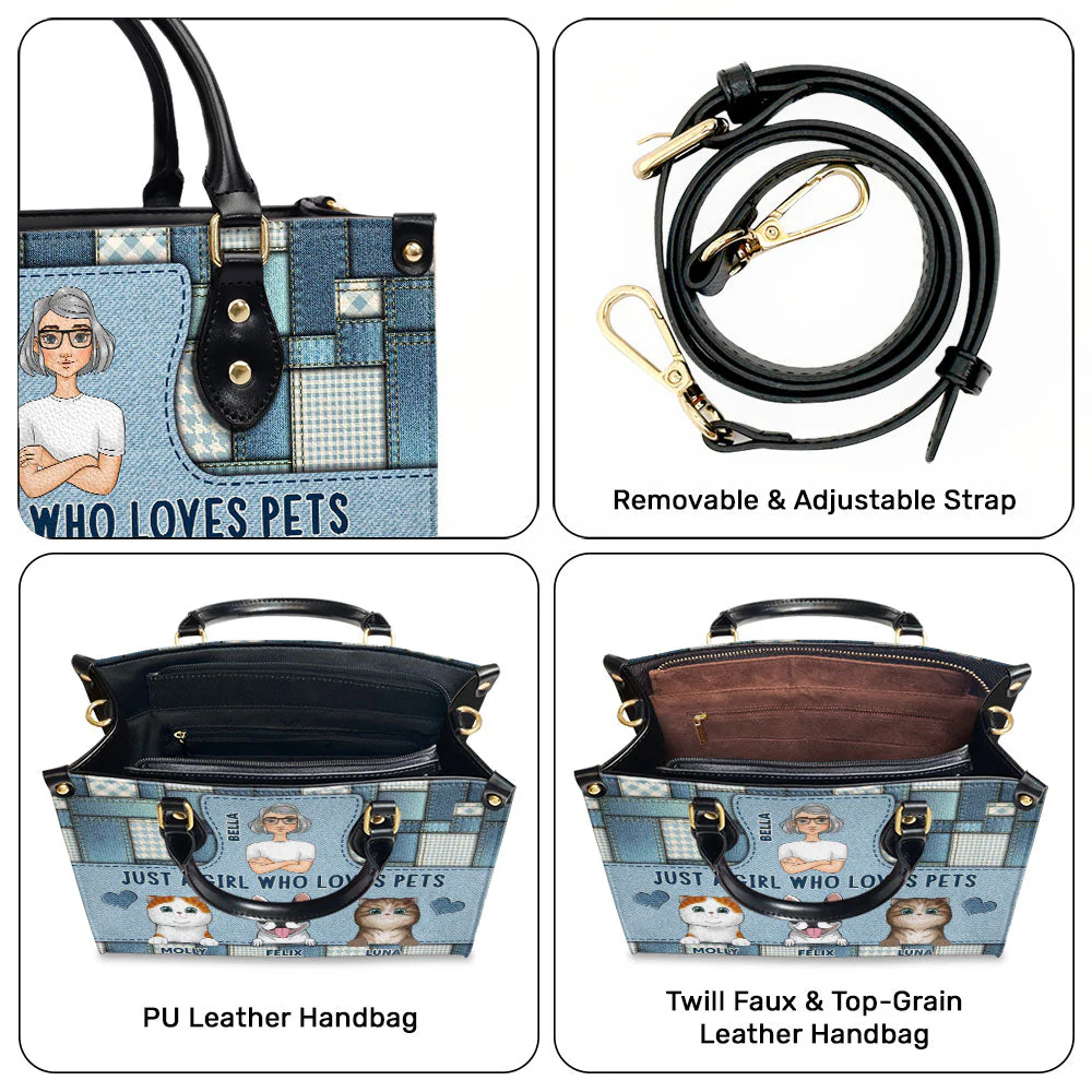 Girl With Pets - Personalized Custom Leather Bag - Image 4
