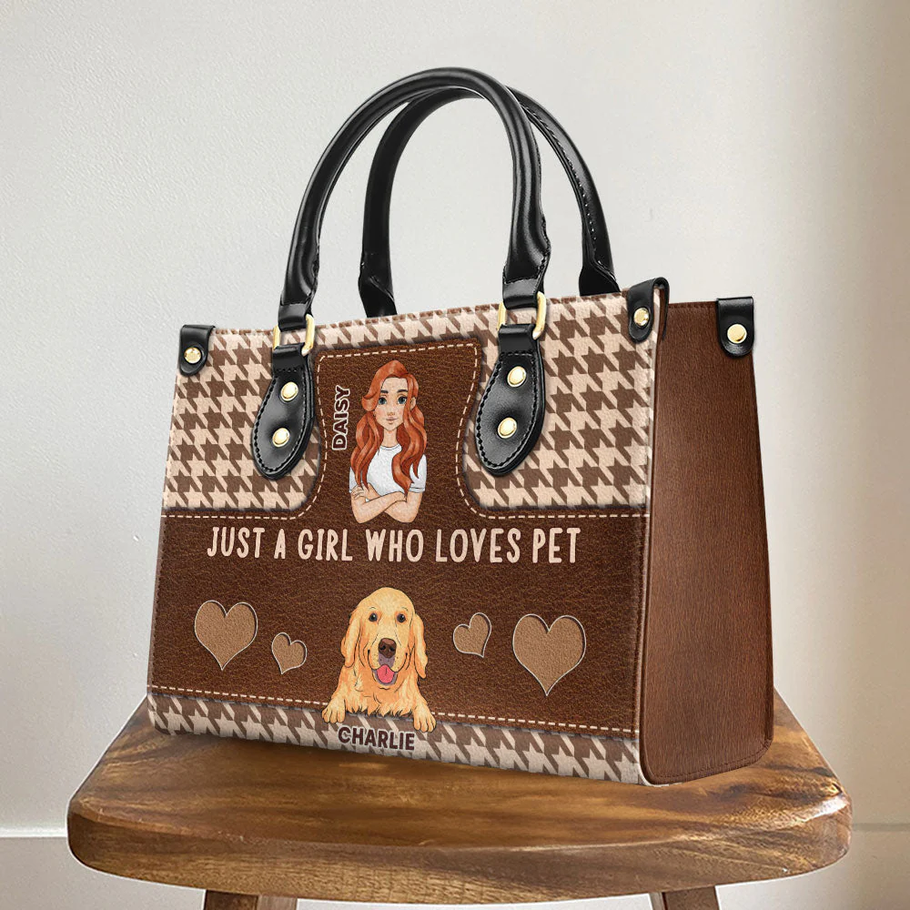 Girl With Pets - Personalized Custom Leather Bag - Image 7