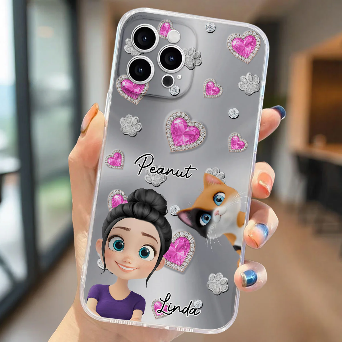 Glitter Cute Cartoon Cat Mom - Personalized Custom Phone Case - Image 2