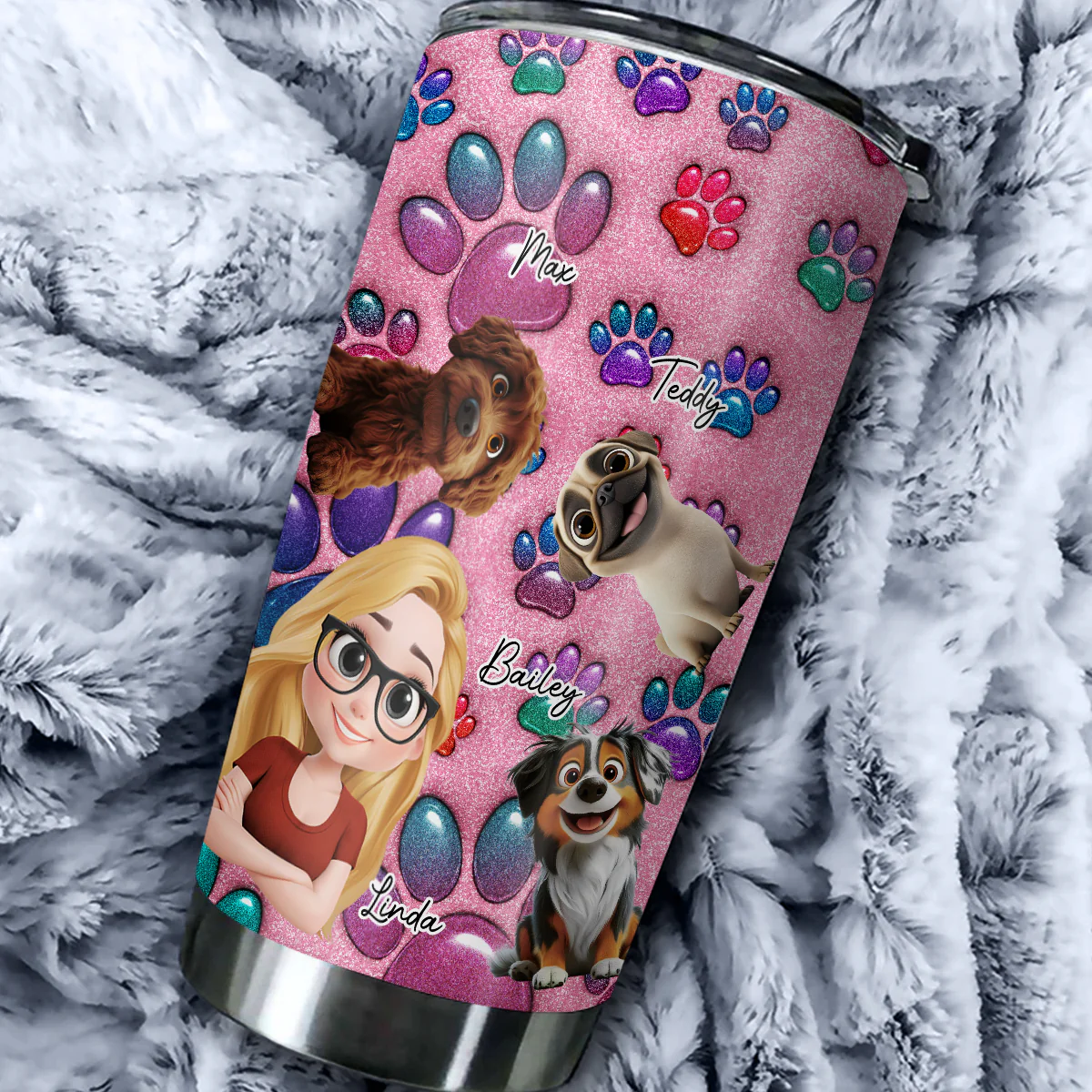 Glittery Paw Mom - Personalized Custom 3D Inflated Effect Tumbler - Image 3