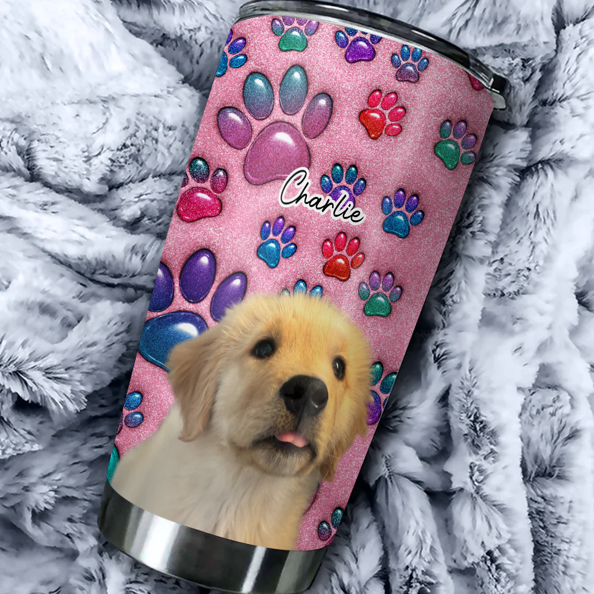 Glittery Paw Mom Photo - Personalized Custom 3D Inflated Effect Tumbler - Image 2