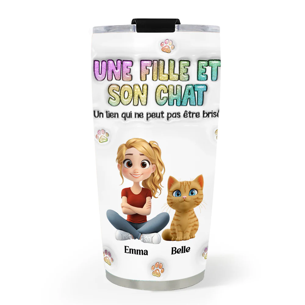 Gobelet Personnalisé En Effet 3D Gonflé - Une Fille Et Son Chat