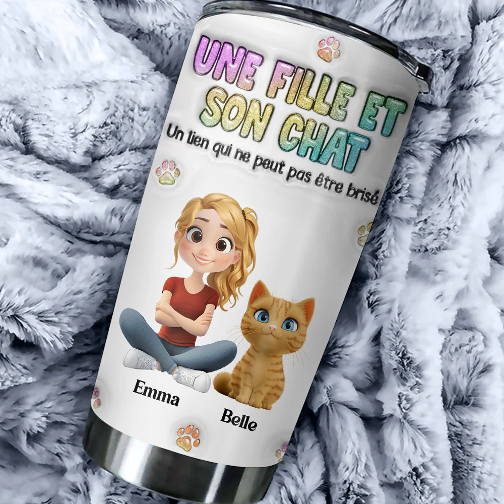 Gobelet Personnalisé En Effet 3D Gonflé - Une Fille Et Son Chat - Image 5