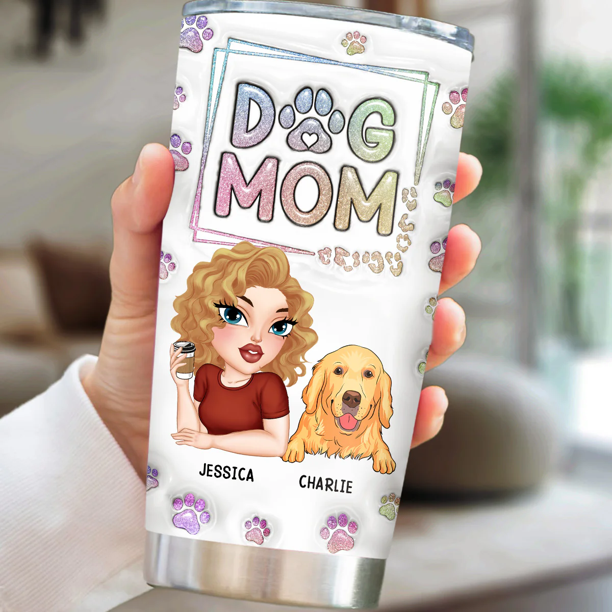 Greatest Dog Mom Ever - Personalized Custom 3D Inflated Effect Tumbler - Image 2