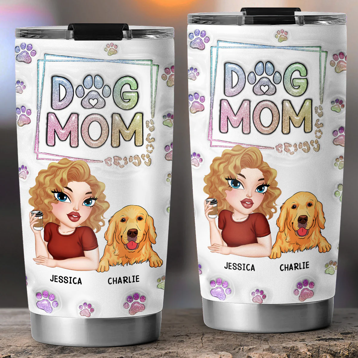 Greatest Dog Mom Ever - Personalized Custom 3D Inflated Effect Tumbler - Image 5
