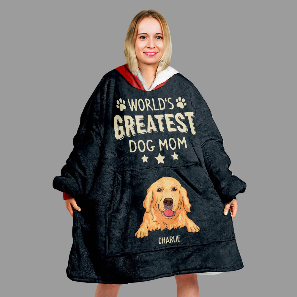 Greatest Dog Mom - Personalized Custom Blanket Hoodie - Image 3