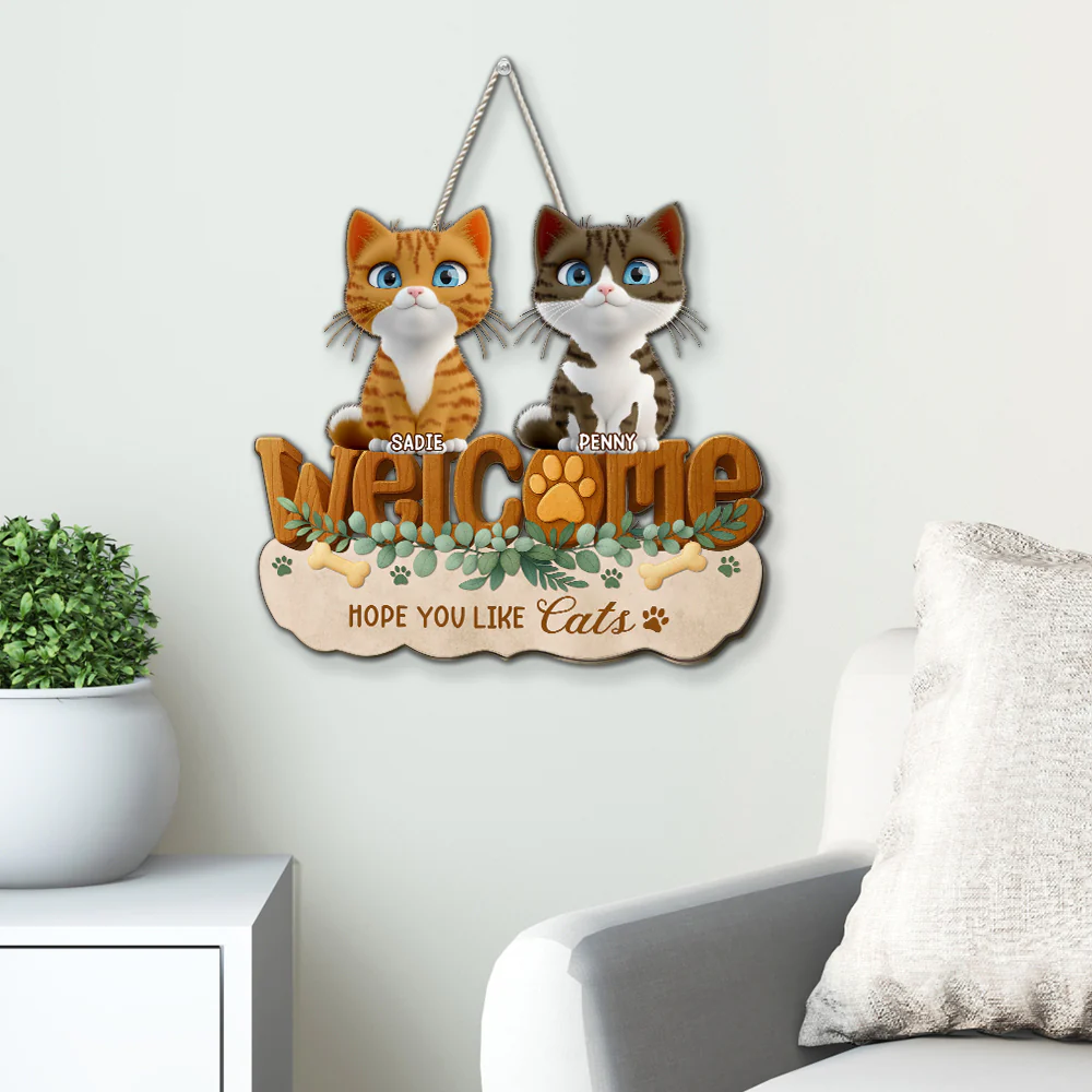 Greetings To Cats - Personalized Custom 3D Effect Wood Sign - Image 2