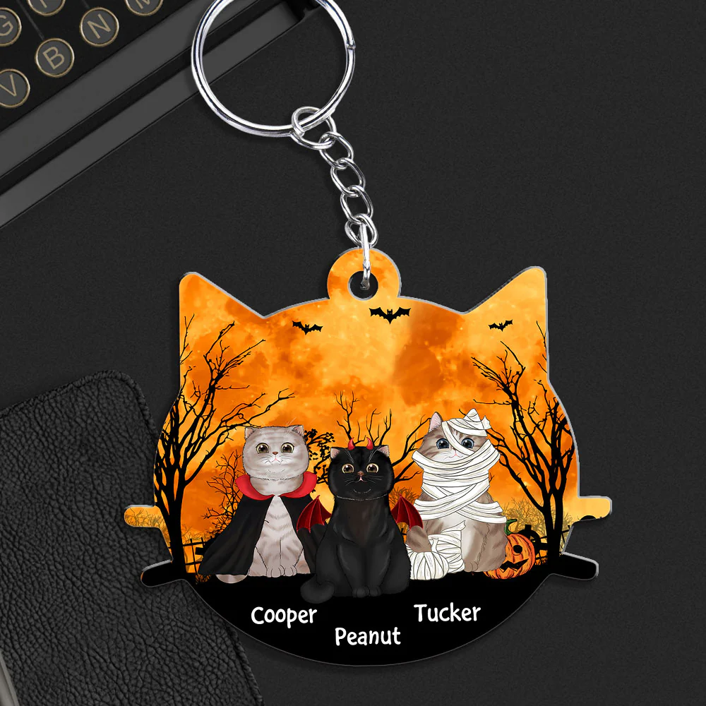 Halloween Cat Face - Personalized Custom Acrylic Keychain