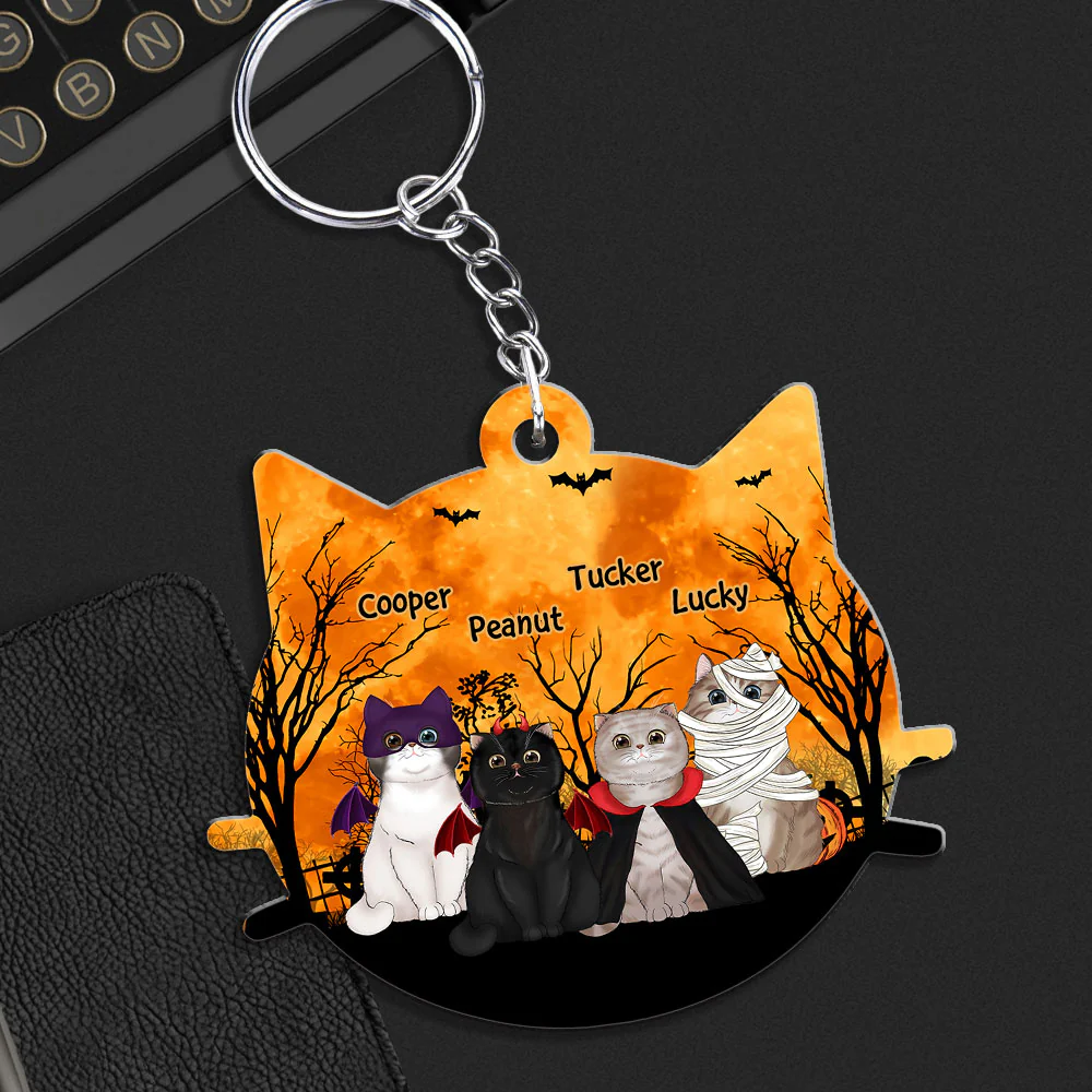 Halloween Cat Face - Personalized Custom Acrylic Keychain - Image 2
