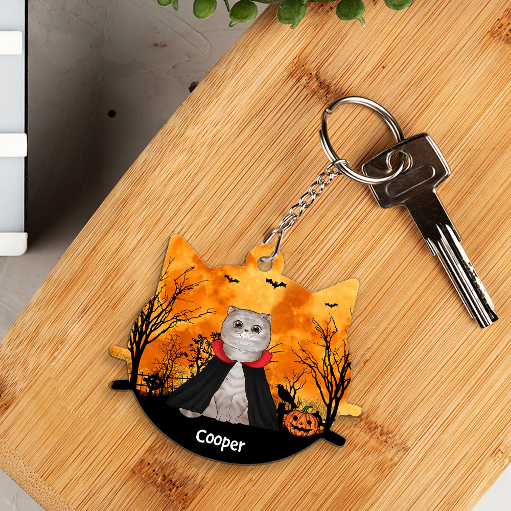 Halloween Cat Face - Personalized Custom Acrylic Keychain - Image 3