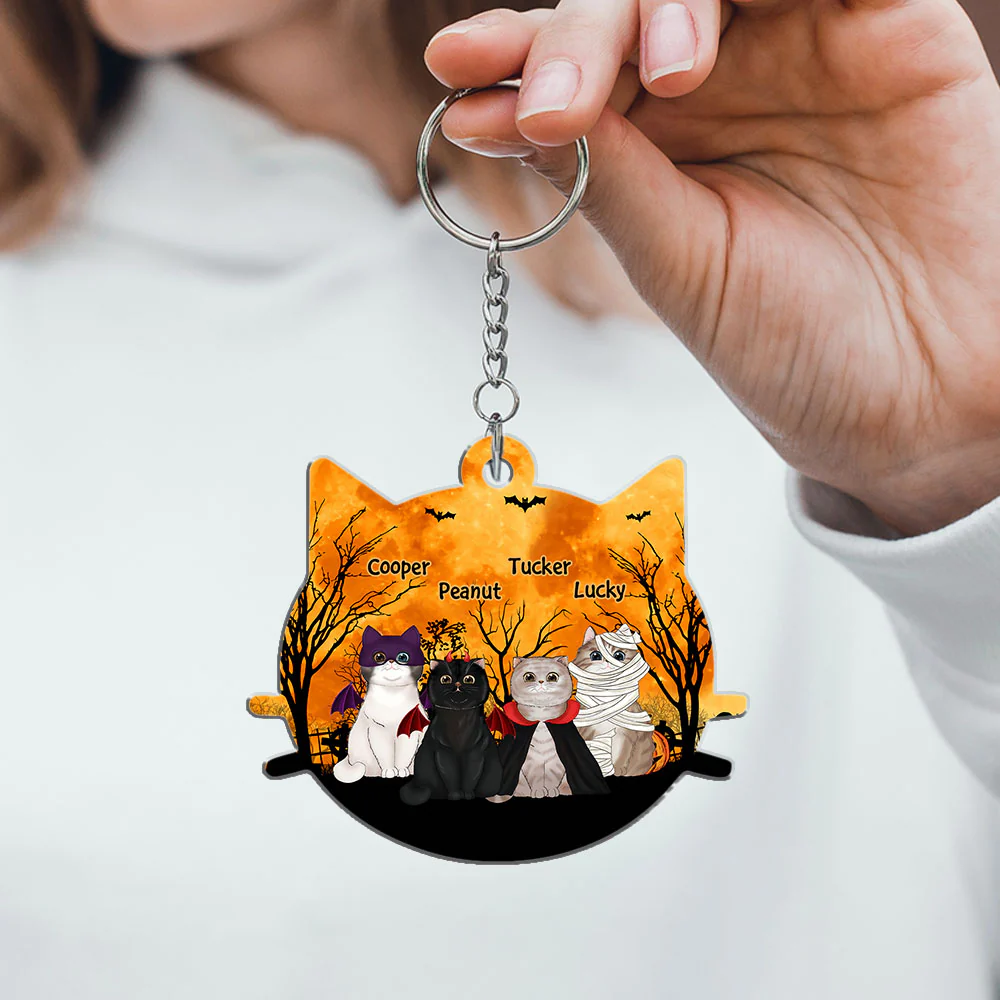 Halloween Cat Face - Personalized Custom Acrylic Keychain - Image 4